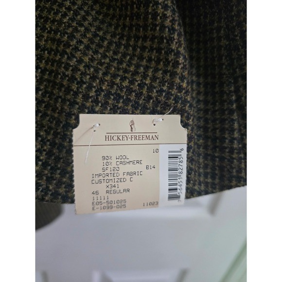 Hickey Freeman 46R Wool Cashmere Blazer Jacket Brown Houndstooth Made in USA VTG