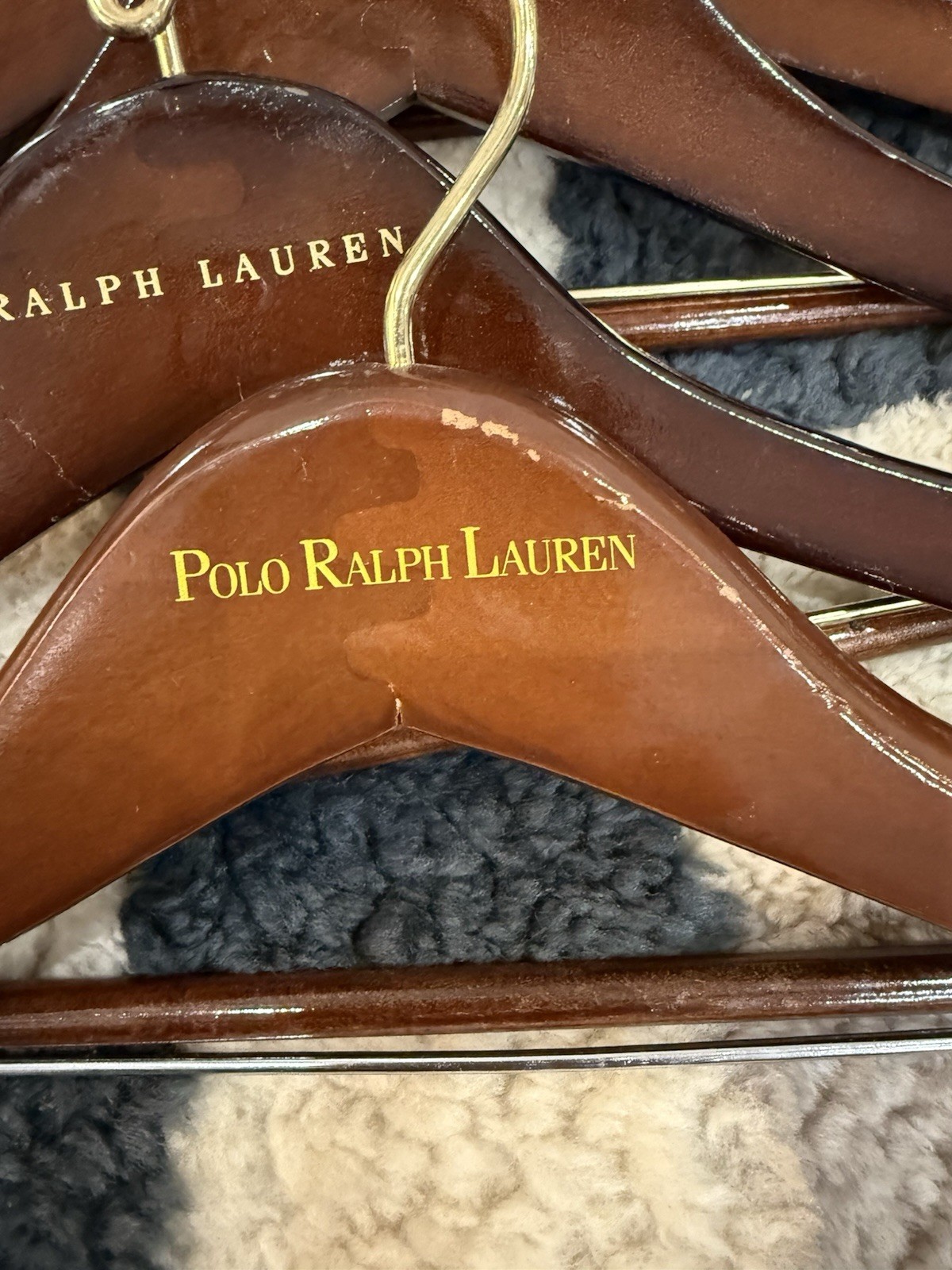 VINTAGE COLLECTION OF RALPH LAUREN WOODEN HANGER S USED SET OF 15.