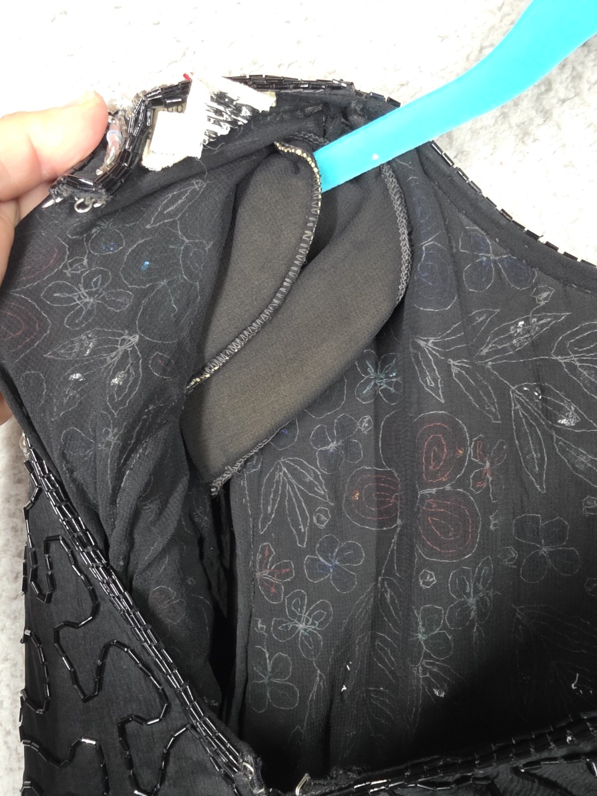Vintage Black Silk Beaded Cocktail Gown Small With Sequins Sheath Short Sleeve