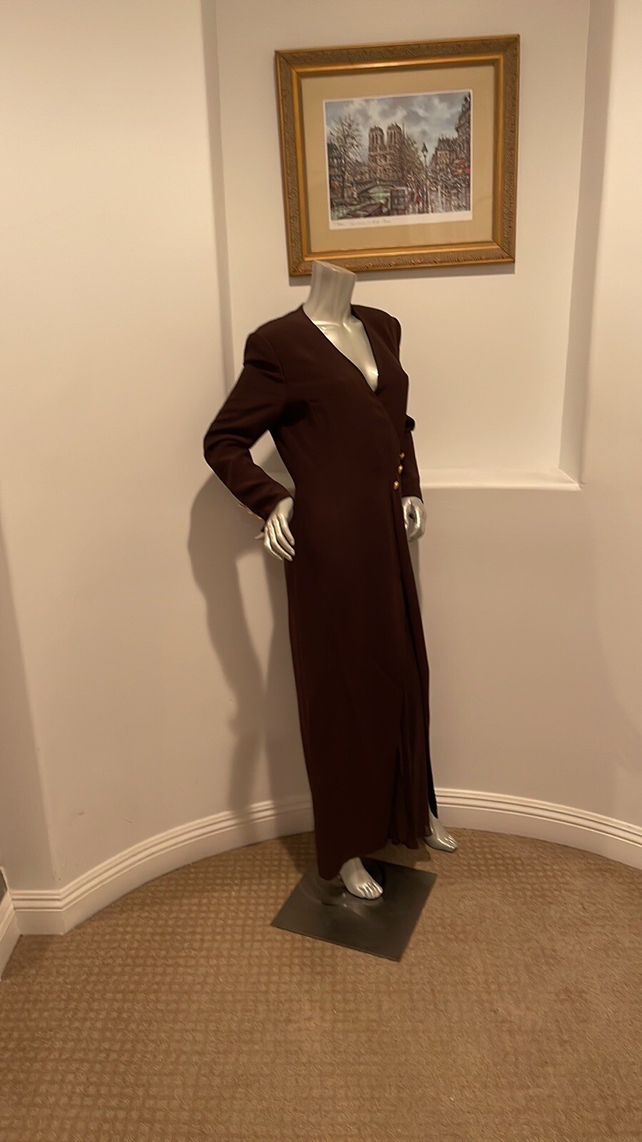 VINTAGE 1980’S ESCADA COUTURE SILK BROWN DRESS SIZE IT 38