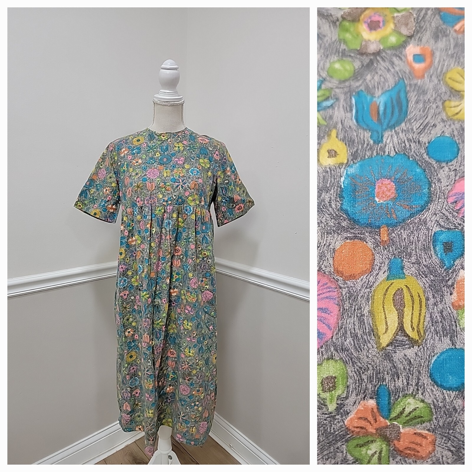 Vtg 45 s Princess Peggy Cotton Dress DEADSTOCK Floral