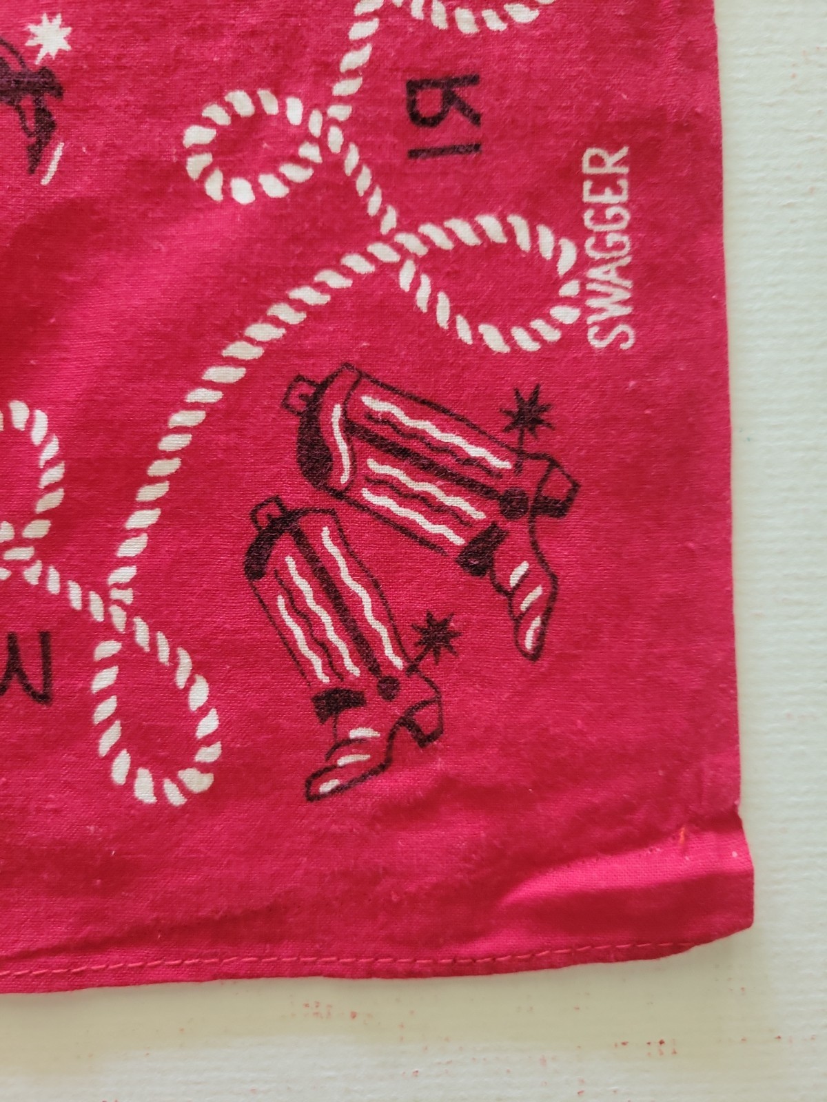 Vintage 50s Swagger Red Scarf Bandana Western Cowboy Lasso Boots Bull Cotton