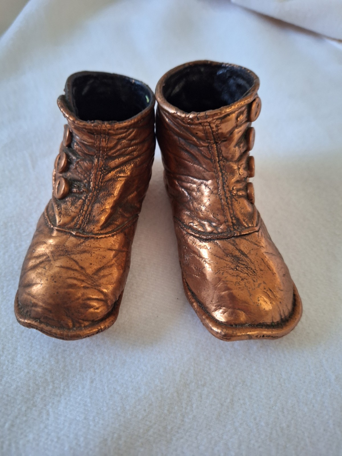 Antique Victorian Pair of Copper Bronzed Vintage Baby Shoes 1800s