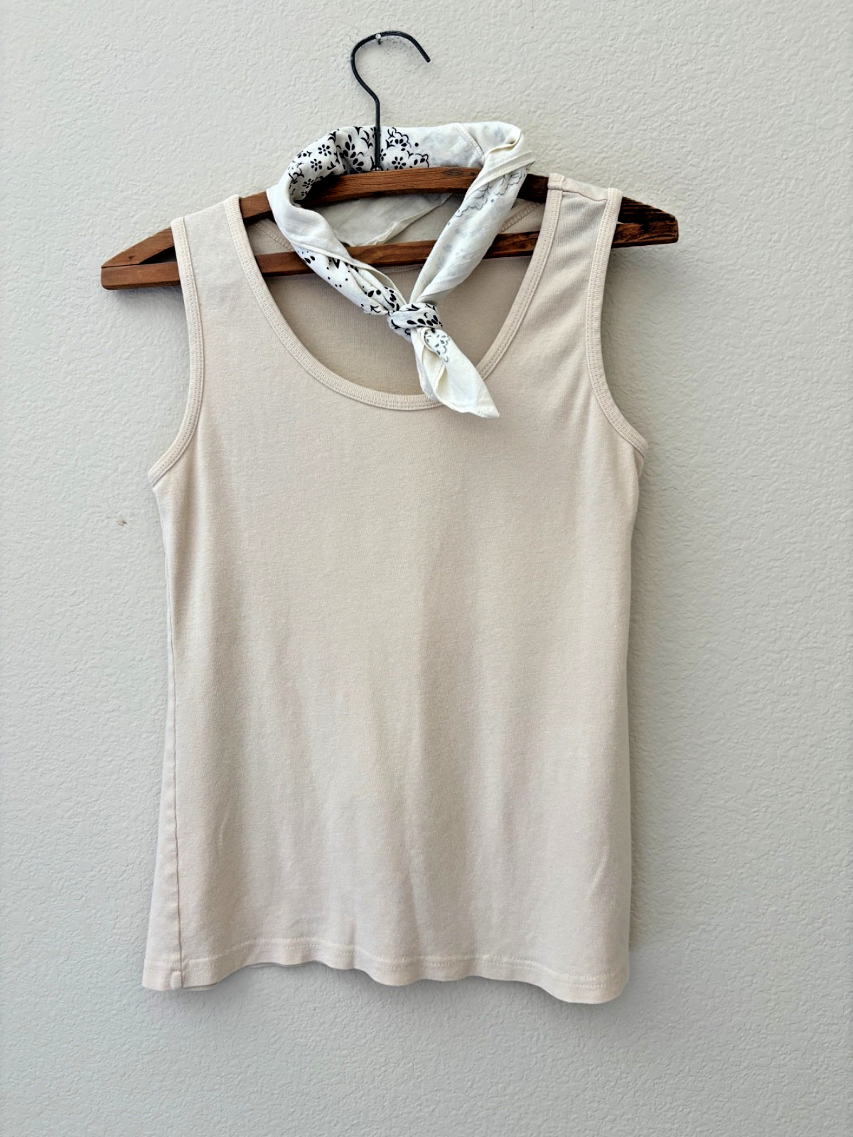 Vintage 80s 90s Thin Natural Cream Cotton Tank Top Blank S/M Minimalist Prarie