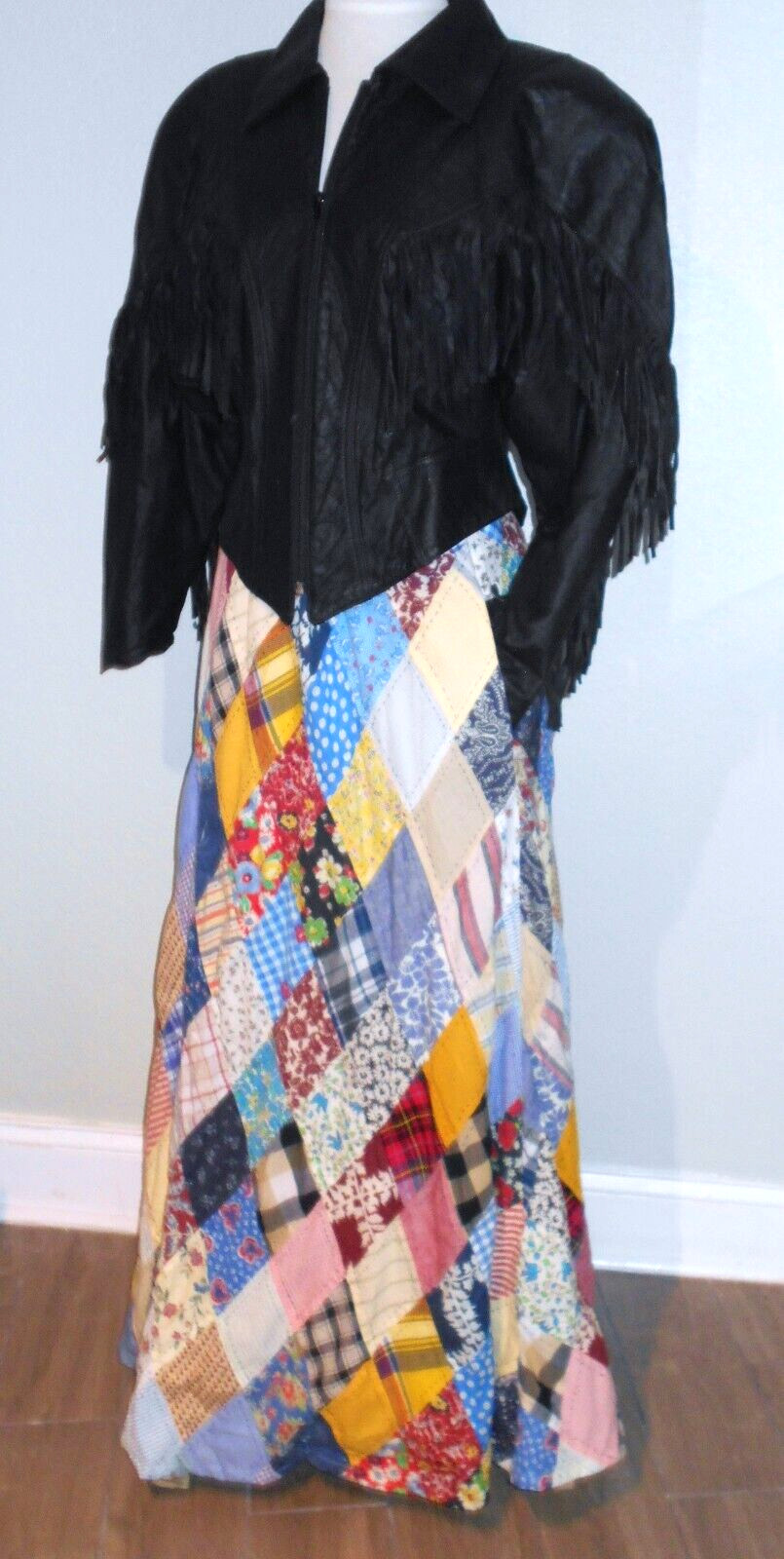 Vtg 80s INTERNATIONAL RINZI Black Leather Fringe Western Glam Rock Jacket~L