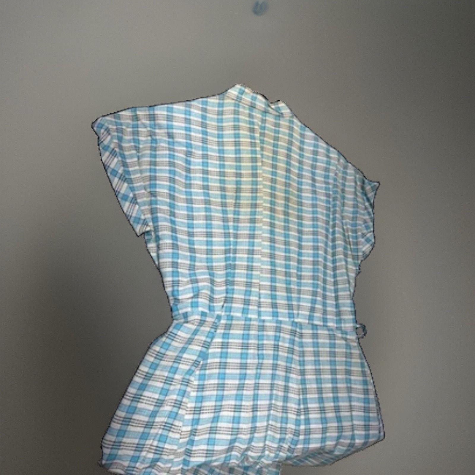 VTG 1950s Kay Whitney Huntington Plaid Shirtwaist Dress Blue White W/ Belt AS IS