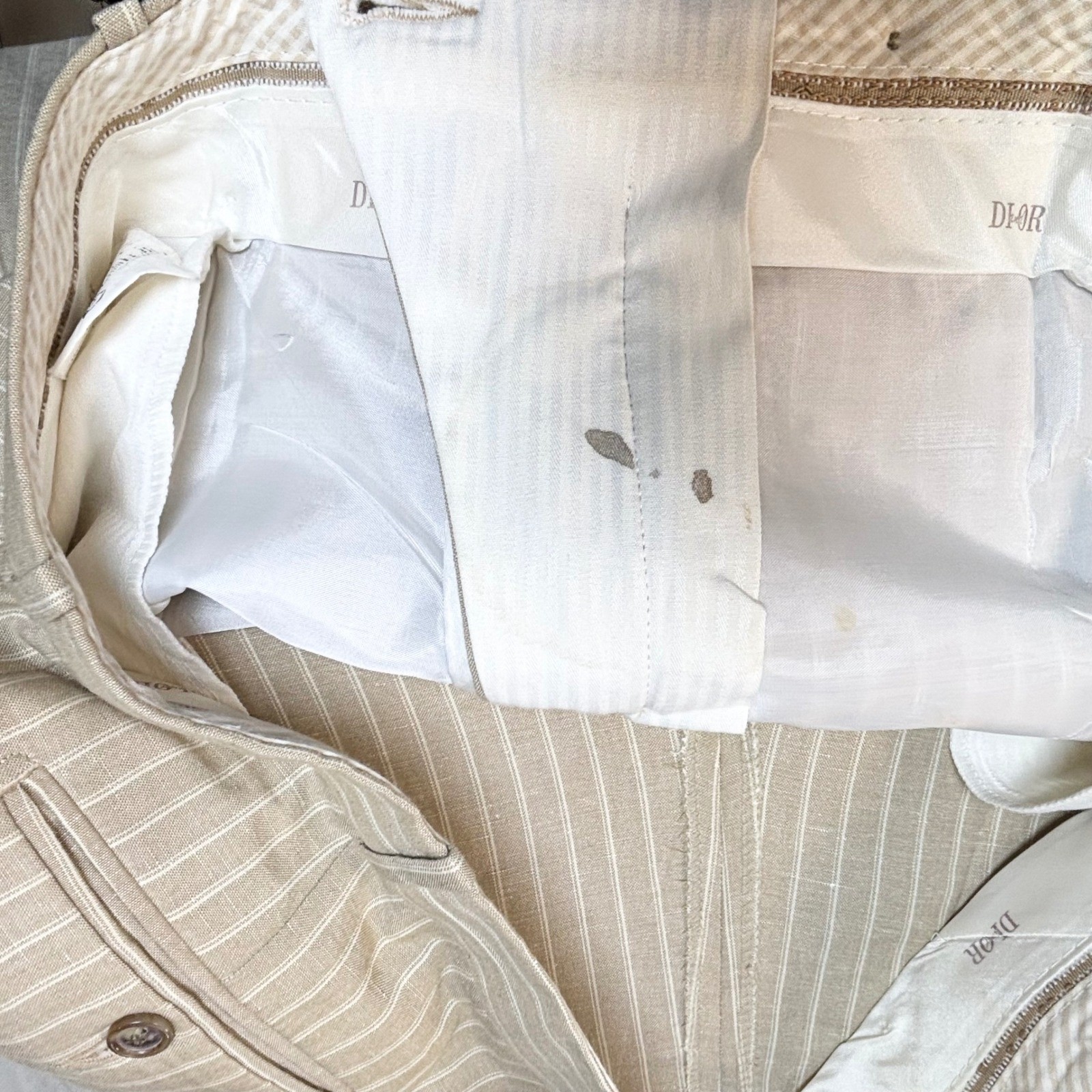 Christian Dior linen blend pants Mens 41×30 tan white striped