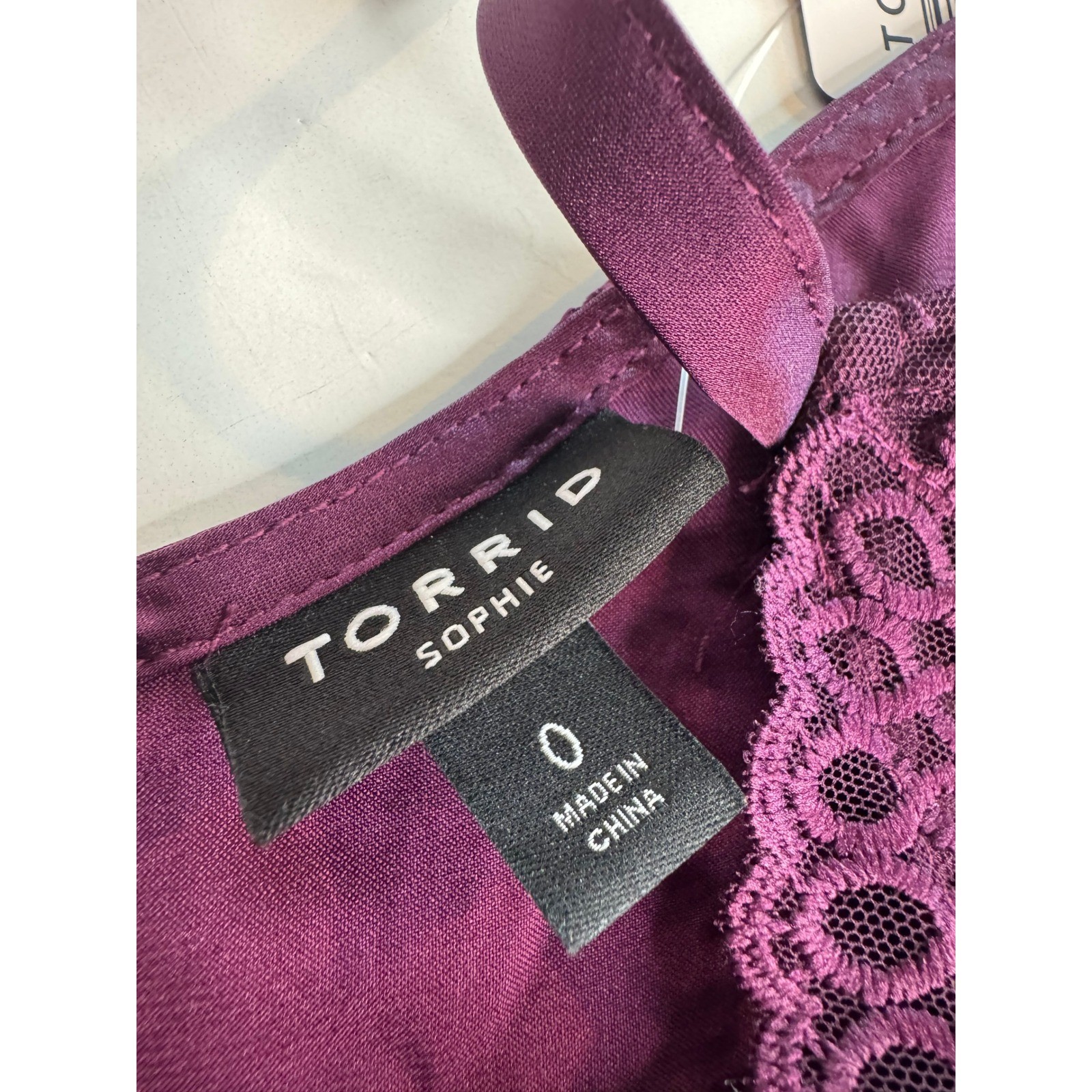 NWT Torrid Sophie Satin Lace Trim Cami Deep Plum Purple Size 0 Large