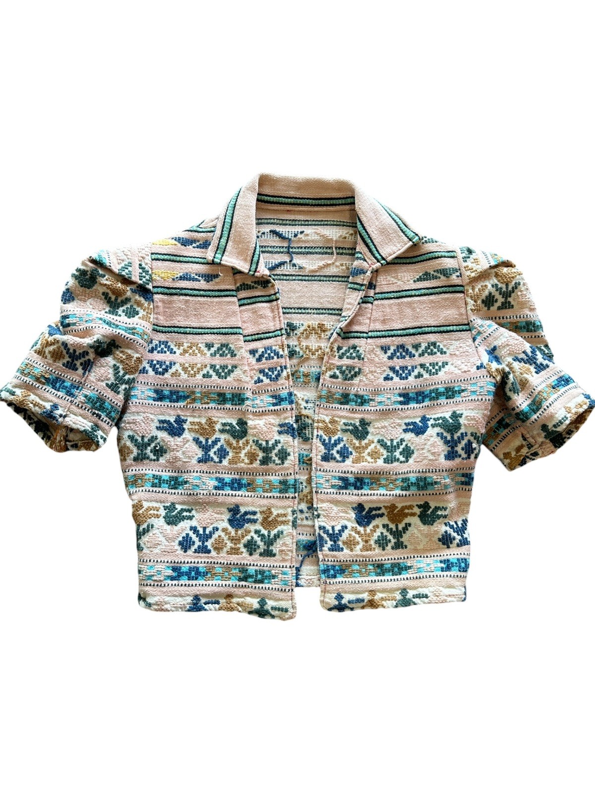 1940s Handwoven Folk Bolero Jacket Cropped Artisan Textile
