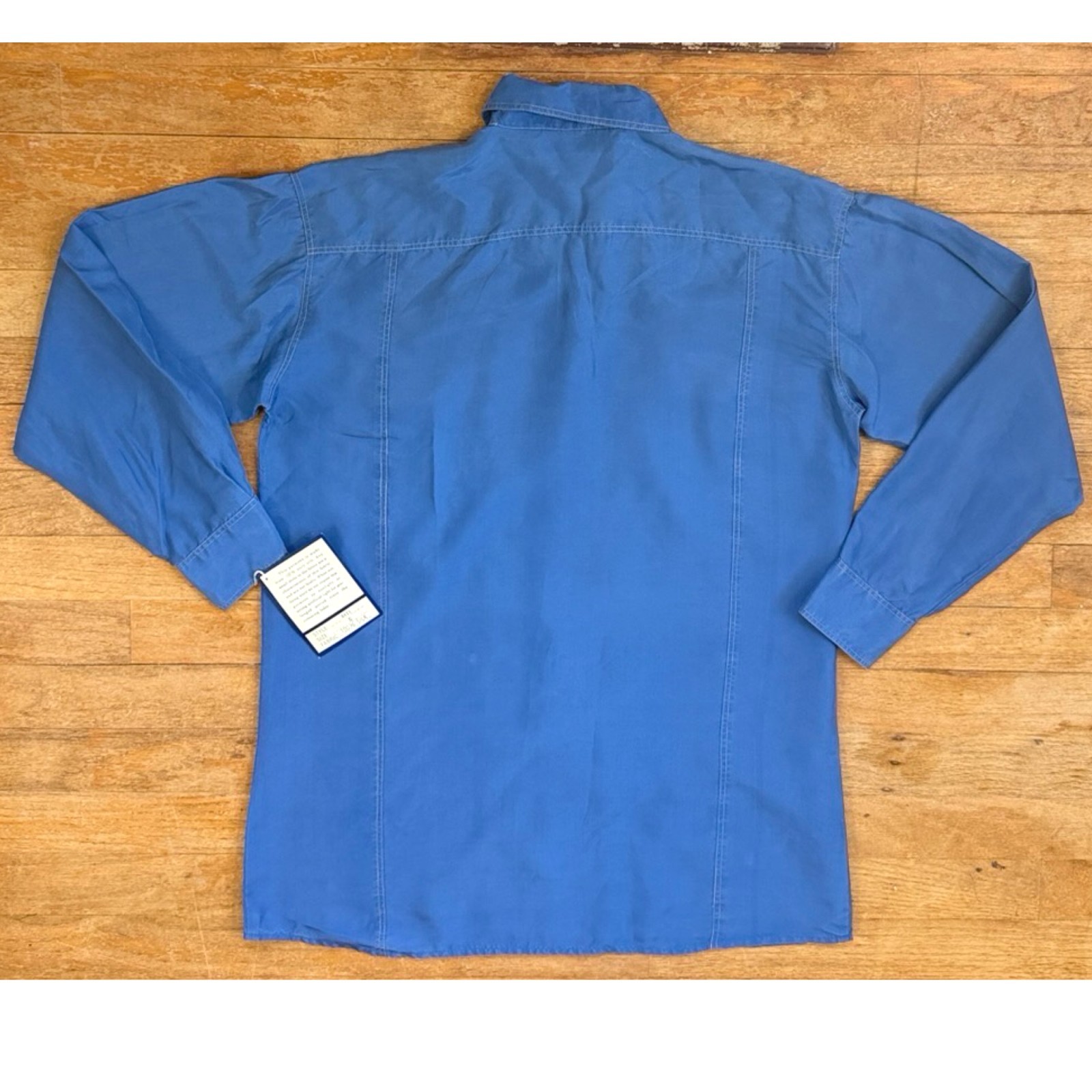 Vintage Blue Silk Oversize Blouse Size Small/Medium 90s Collared Button Up Top