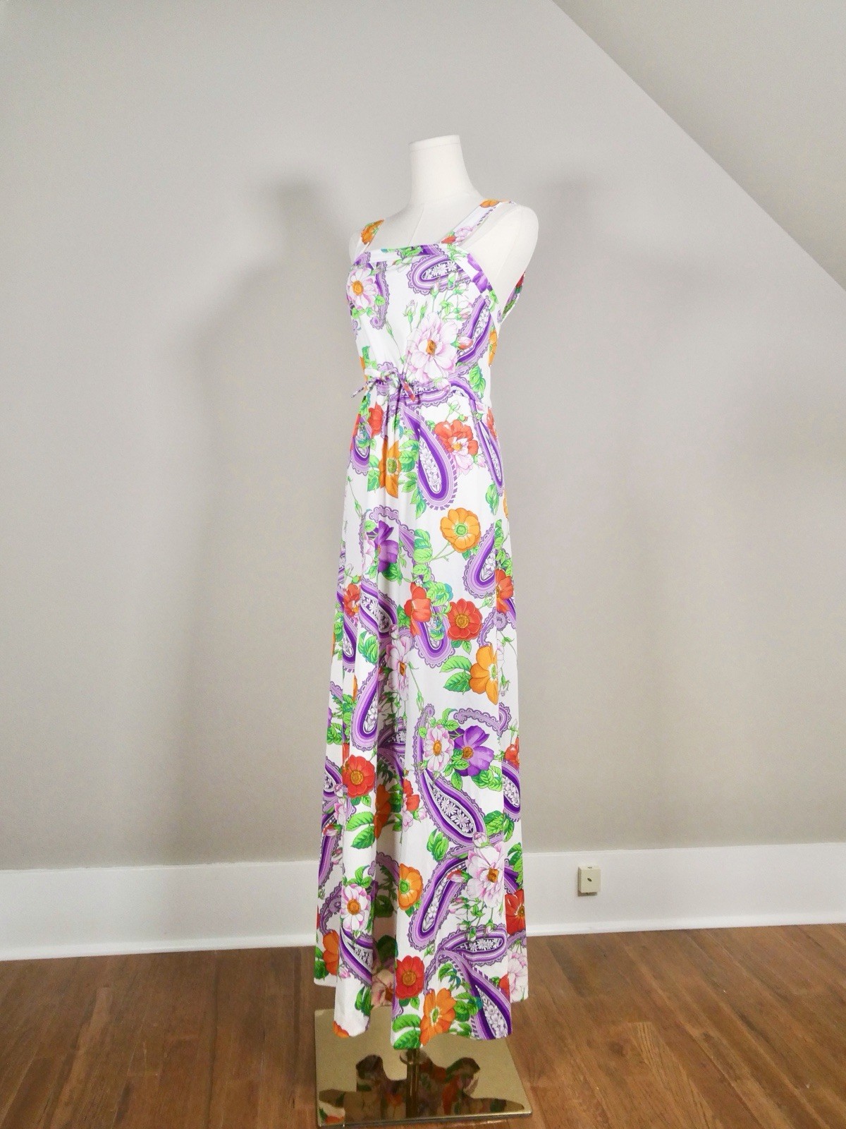 Vintage 1970s Flower Power Dress Paisley Rainbow Groovy Retro 70s 60s Medium M