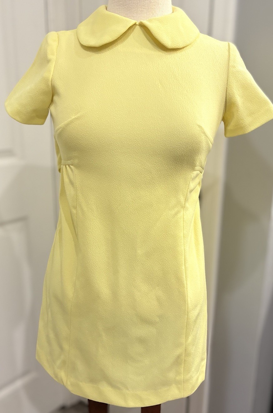 Vintage 1960S Staccato Petite Yellow Mod Shift Dress Peter Pan Collar Fits XS
