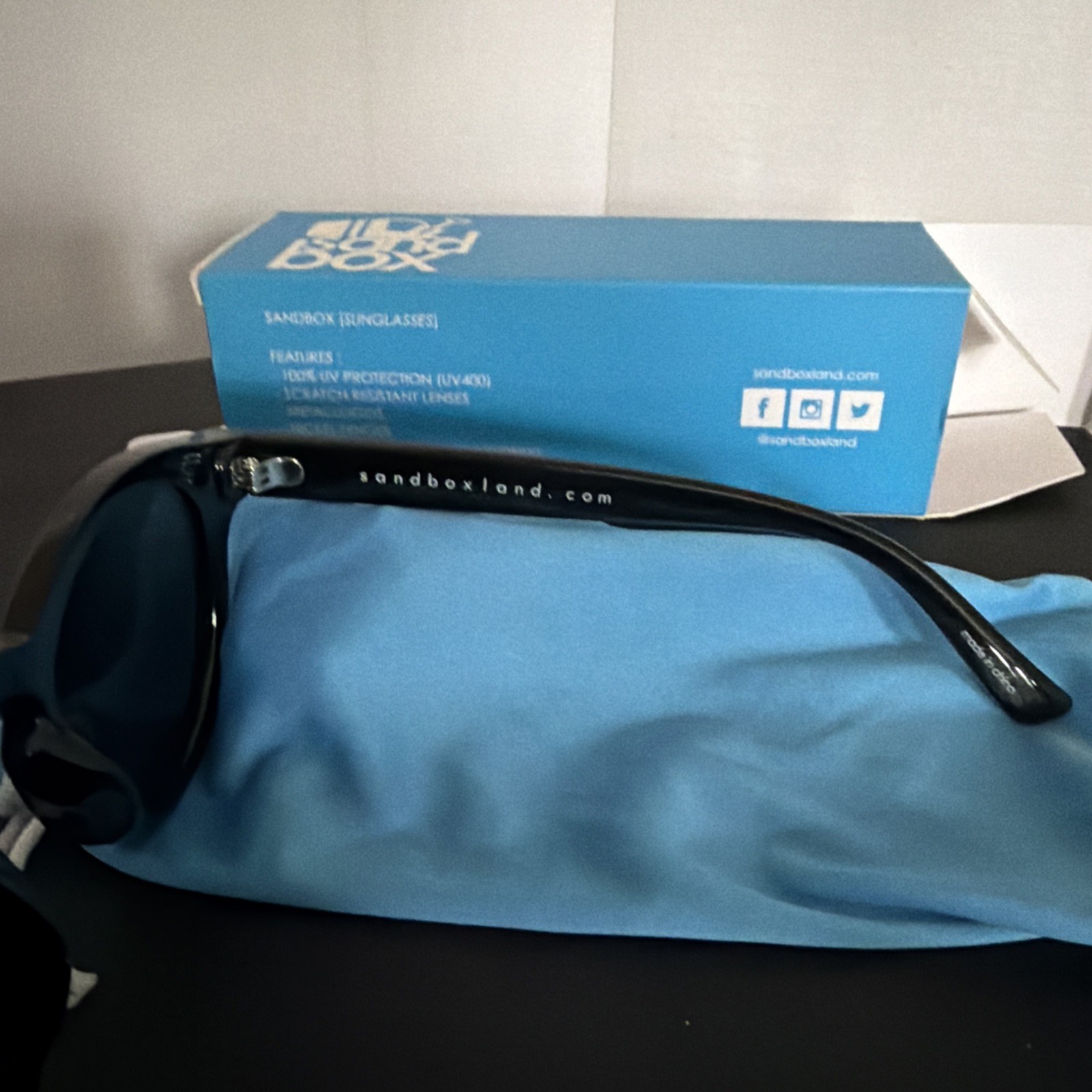Sandbox Skyline Sunglasses Black with Blue Lenses 100% UV