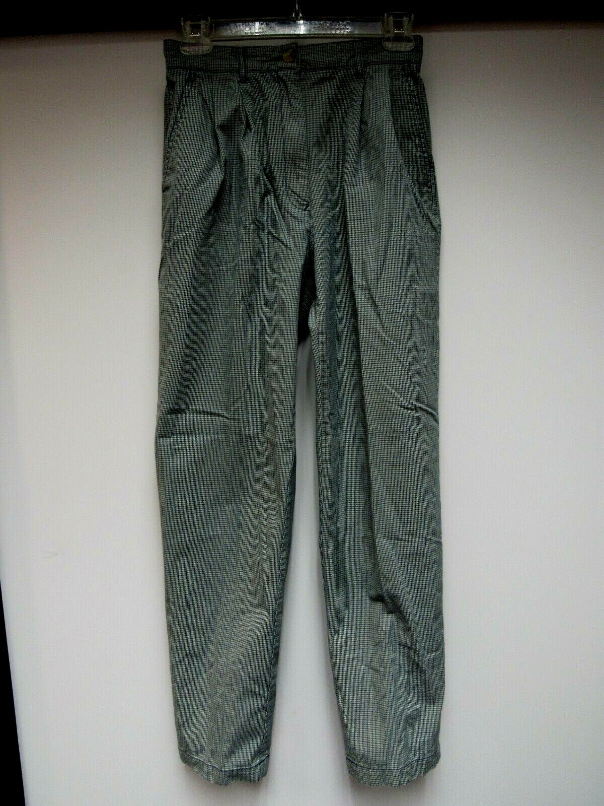 VTG TOMMY HILFIGER Cotton Pants Houndstooth Teal Blue Navy 26 1/2 x 30 1/2 6 EUC
