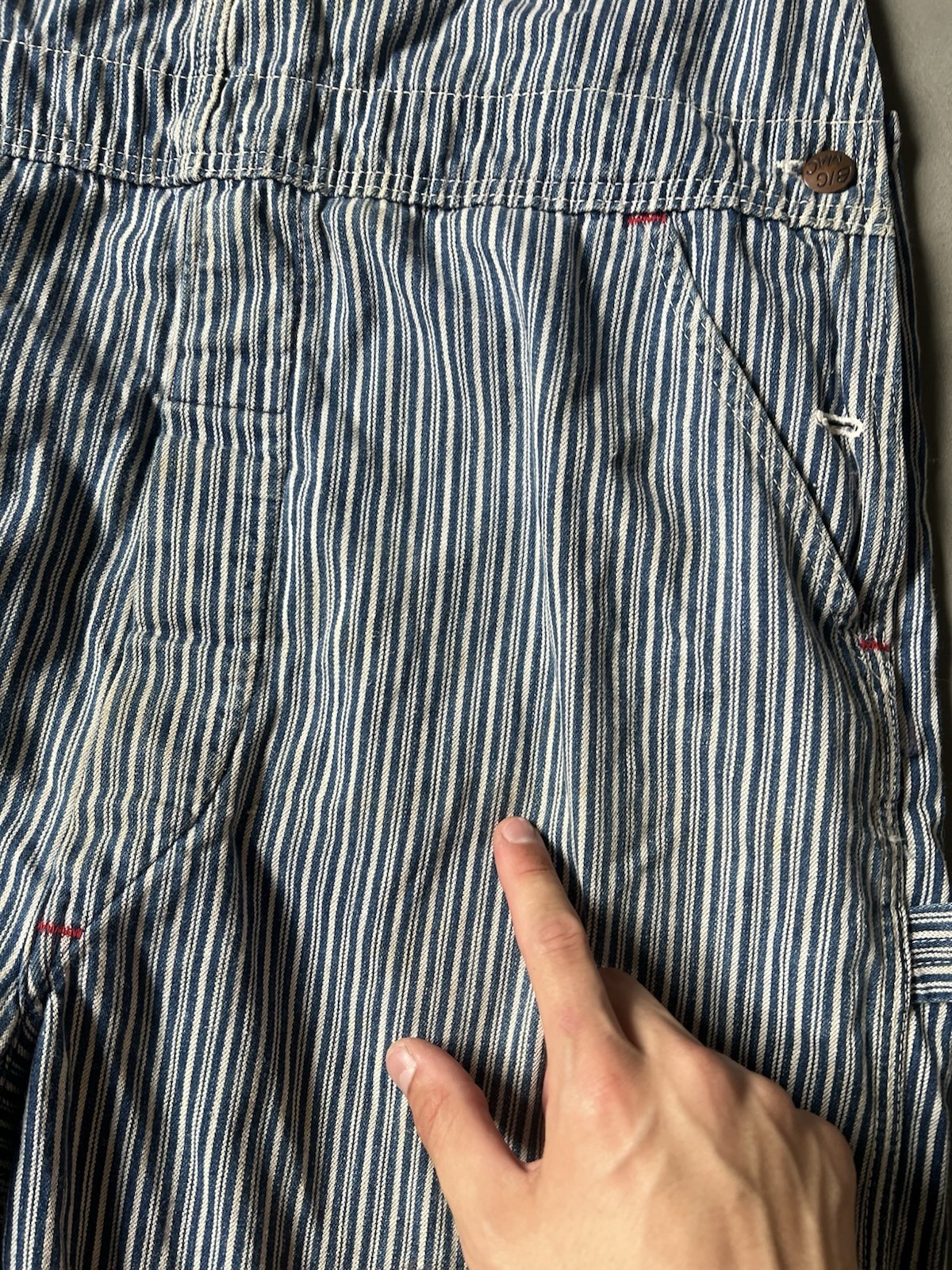 Big Mac 1970s Vintage Workwear Overalls Size Lrge Blue Stripe, Distressed