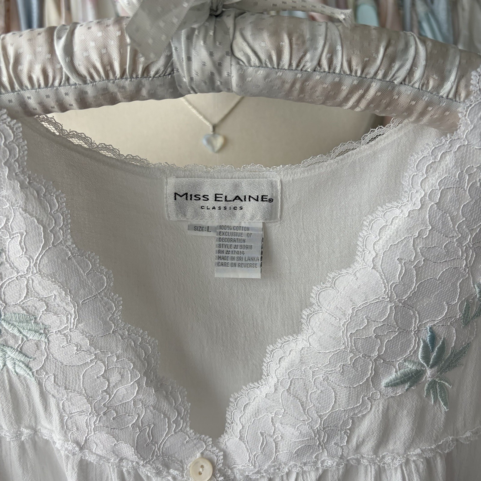 vintage miss elaine white cotton embroidered lace trim tranquil dress nightgown
