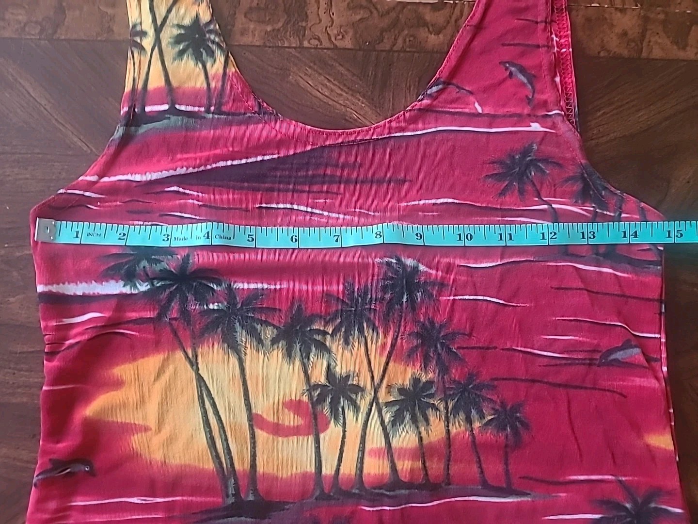 Vintage Red Hawaiian Sundress Tropical Sunset Palm Tree Print Sleeveless Size L