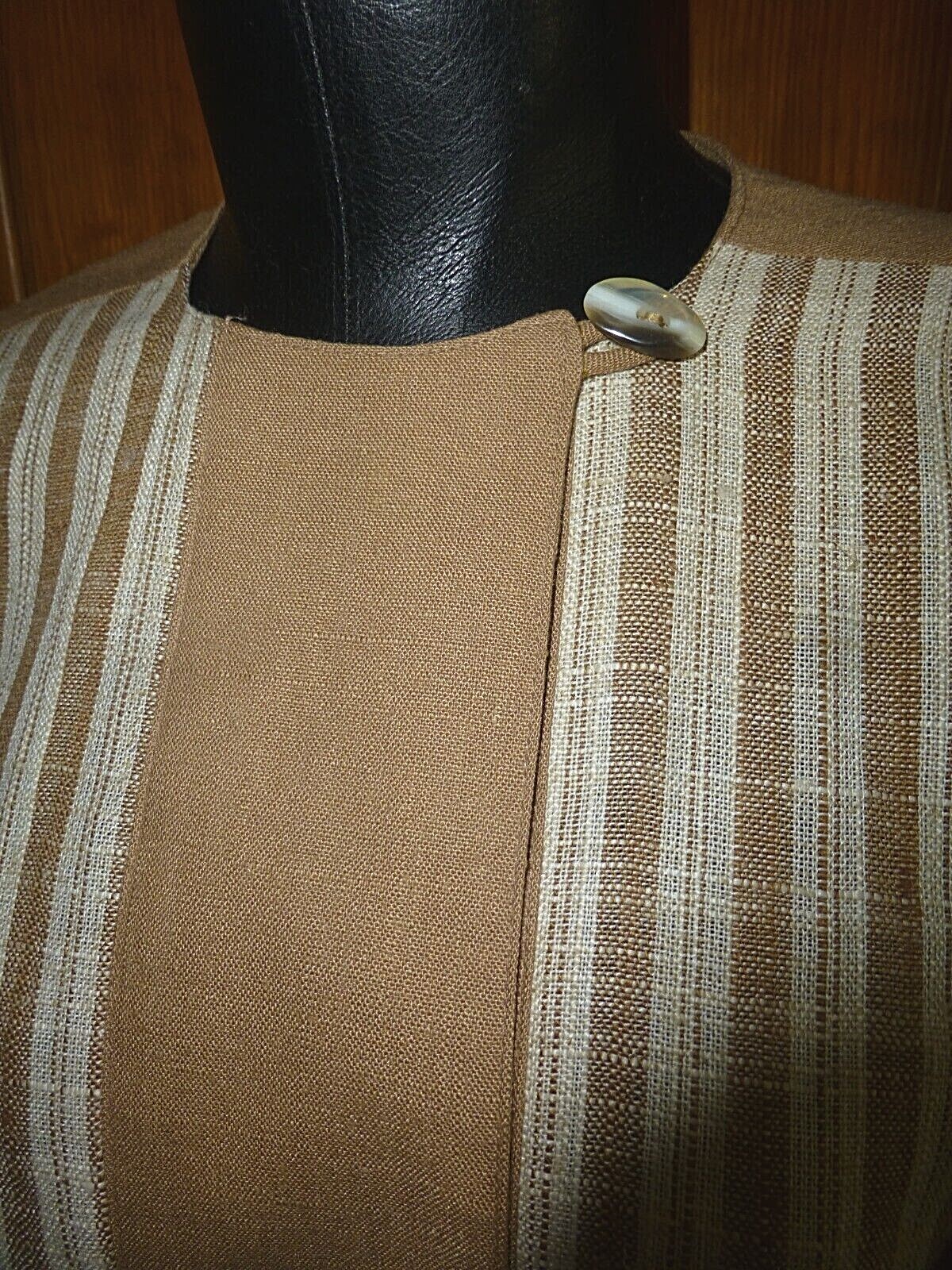 New VTG 1970s 70s Stripe Woven Shift Cocktail Secretary Modest Midi Dress