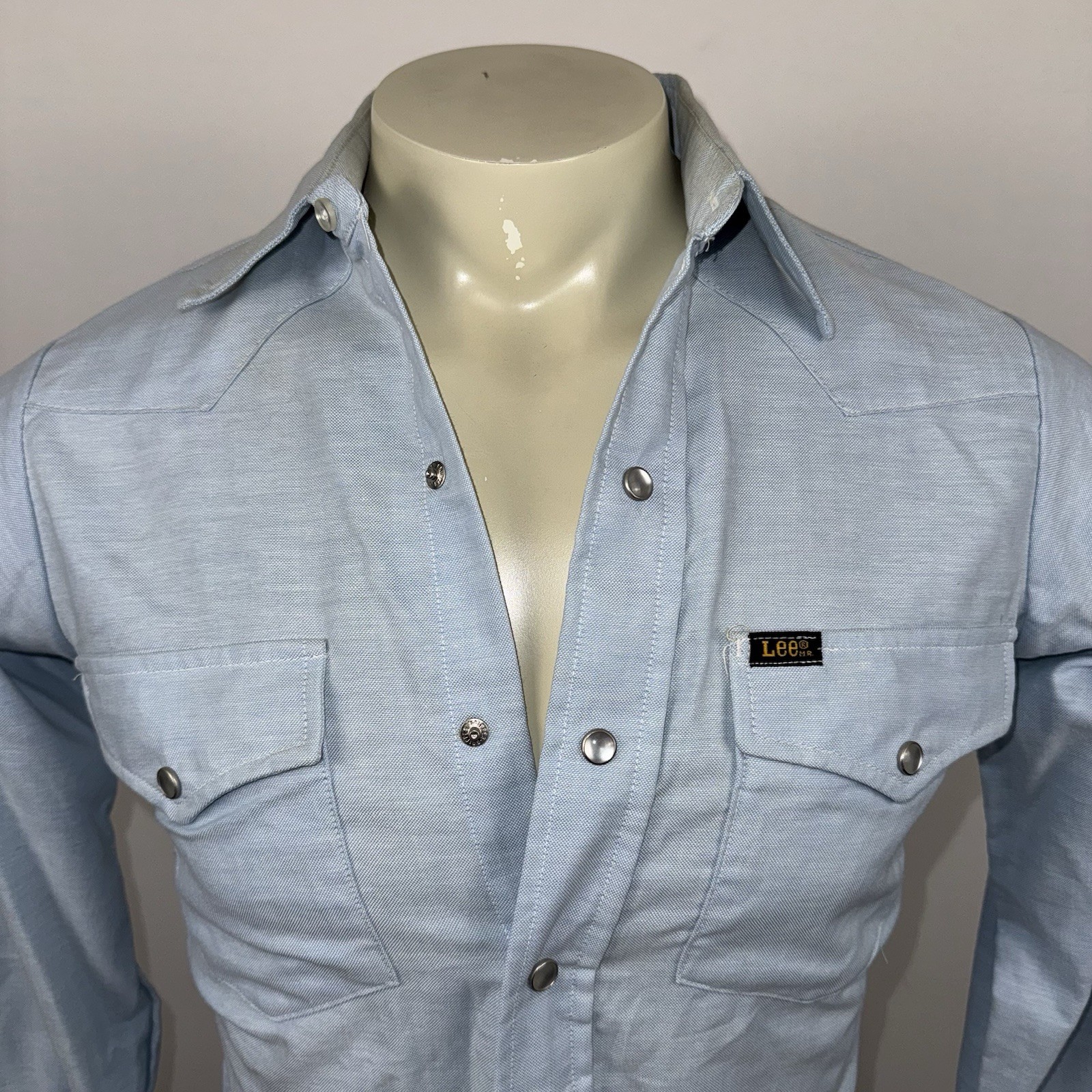 Vtg 70s Lee Pearl Snap Shirt Mens Oxford Western Cowboy Rockabilly USA 14.5 33