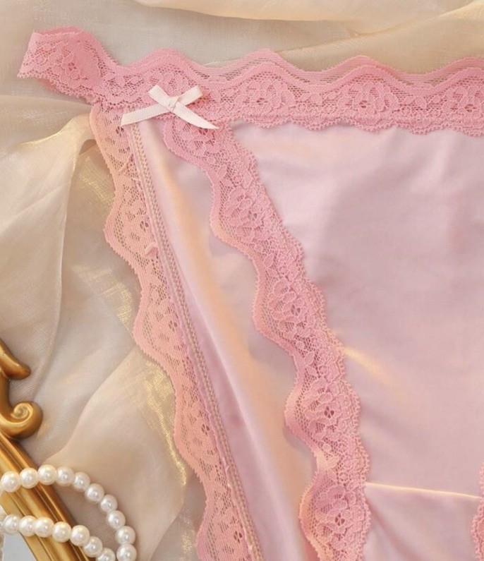 Glossy Pink 2nd Skin Satin & Lace Buttery Soft String Bikini Pantie XL NEW