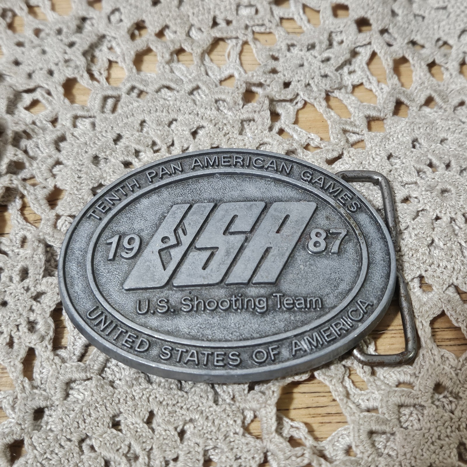 1987 United States America USA Shooting Team Belt Buckle 10th Pan American Games