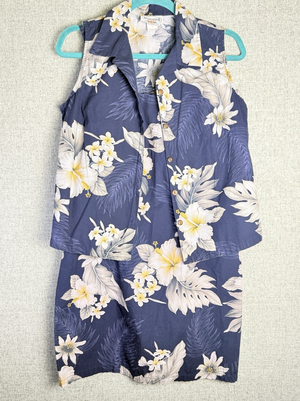 Vintage Hawaiian Blue Floral Strappy Dress w/Shirt Hibiscus Pacific Legend MED/L