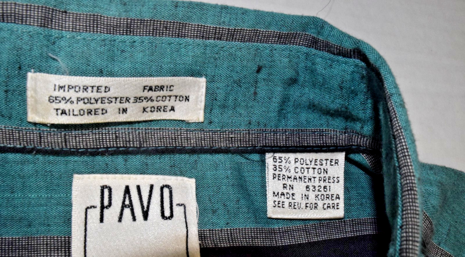 Vintage Leisure Shirt Pavo Size XL 70s Green Black Stripe Made Korea