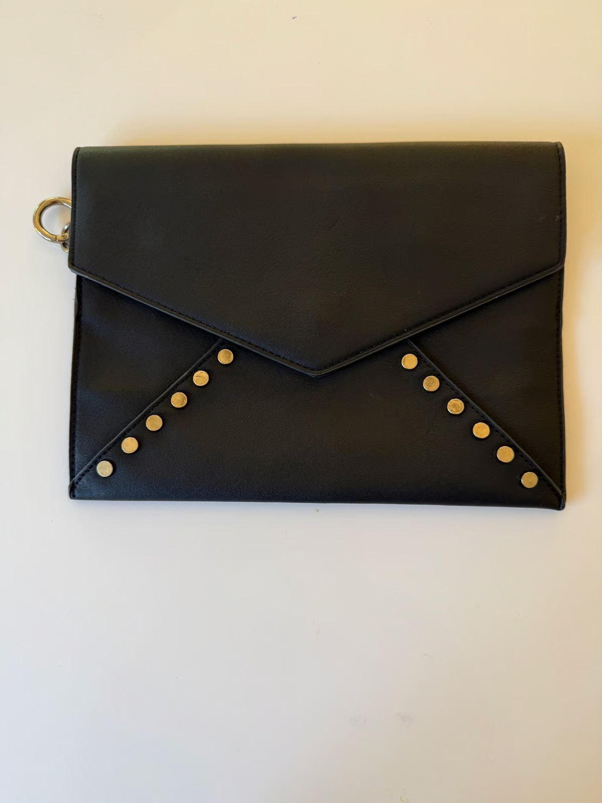Imoshion IM Black Studded Envelope Clutch | Vegan Leather Gold Accent Bag