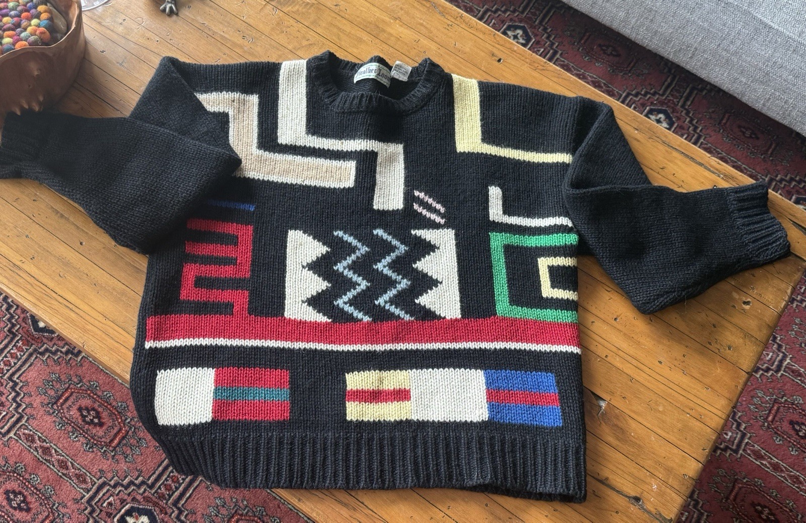 Iconic 1990’s Geometric 100% Wool ‘Heather Loom’ Knit Sweater Sz 40/unisex L