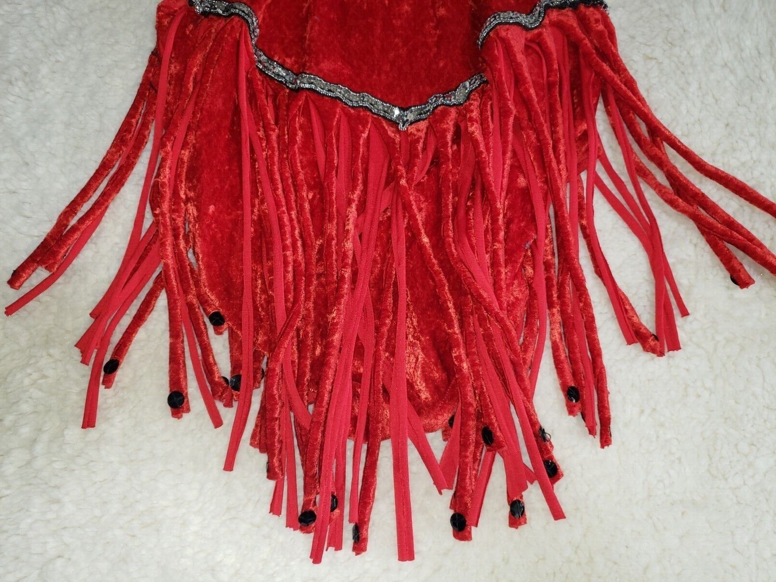 Vintage Performa Dancewear Glittering Red Velvet Tasseled Dress Made in USA