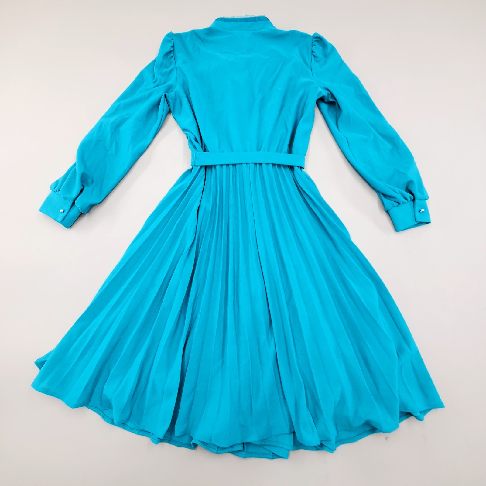 Vintage 60s 70sPoly Knit High Neckline Ruffle Trim Montgomery Ward Dress