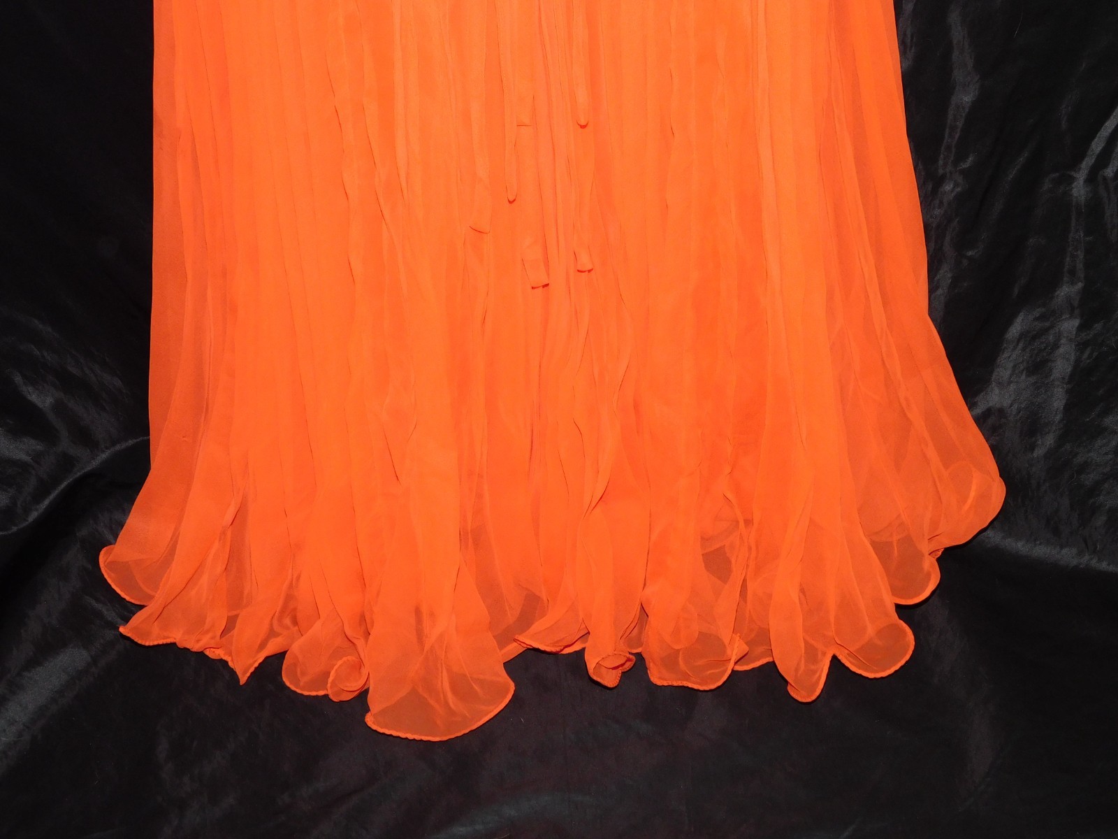 Vintage 60s Miss Elliette S Orange Pleated Maxi Dress Empire Rosette Sheer Sleev