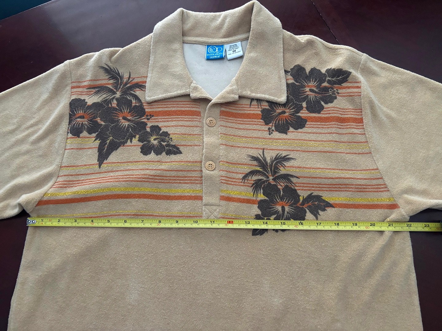 Vintage Ocean Pacific Op Terry Cloth Polo Shirt XL 80s Wood Button Surf Skate