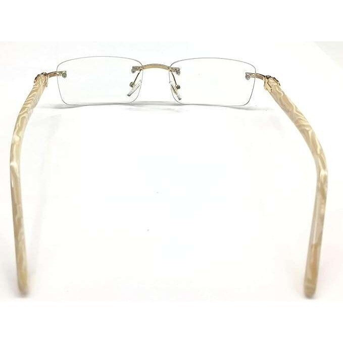 Rimless Eyeglasses Gold Clear Lens Wood Grain Arms Men’s Fashion Hip Hop Lenetes