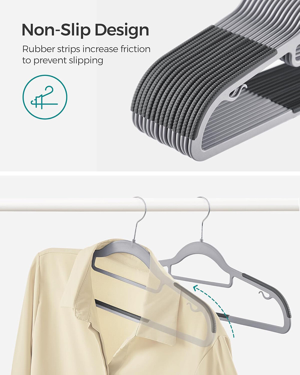 Plastic Hangers Non Slip for Clothes Coat Heavy Duty 360° Swivel Hook Pack of 50