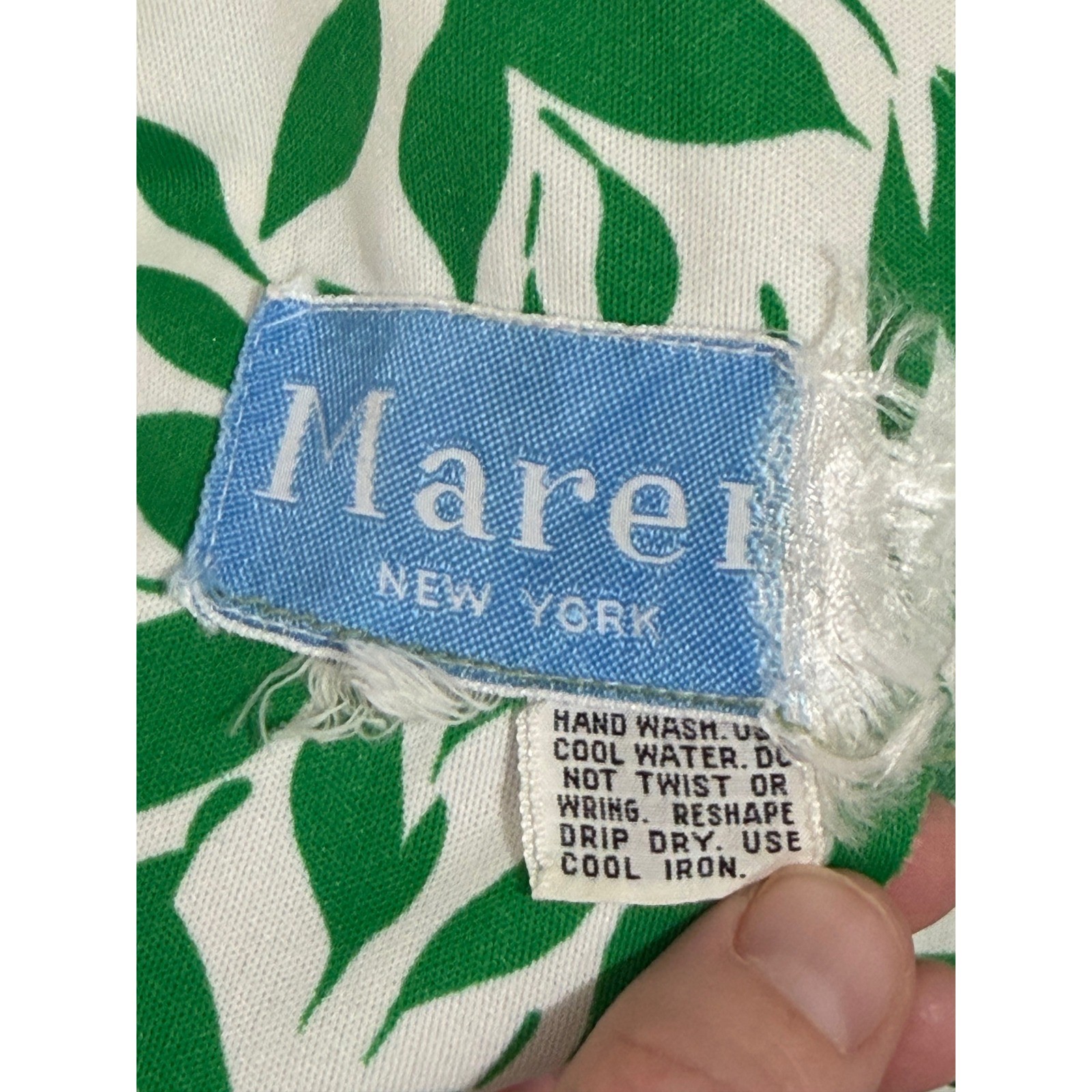 Marek New York Vintage Green Leaf Botanical Midi Dress Long Sleeve Scoop Neck