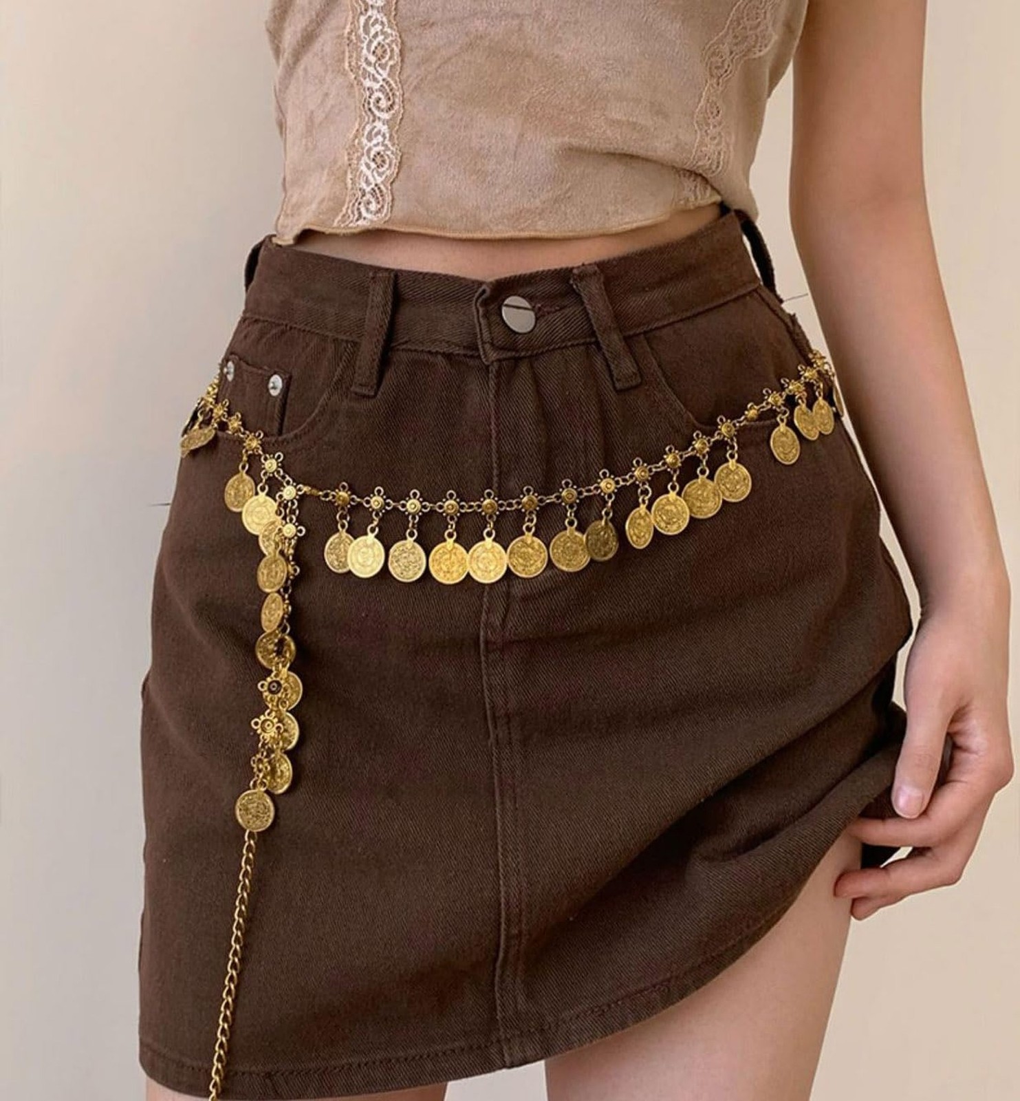 idealway Gypsy Silver Dangle Coins Belly Chain Hippie Boho Belt Belly Dance C…