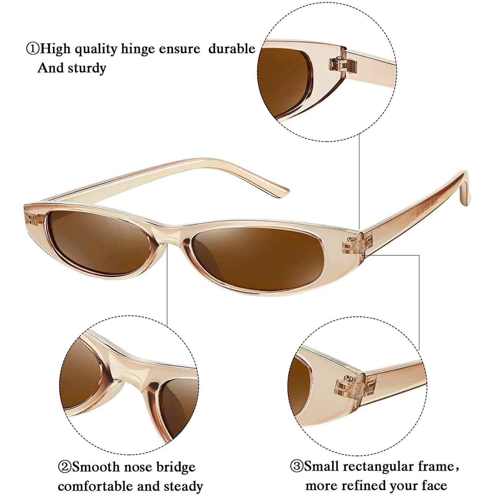 Frienda 3 Pair Retro Oval Sunglasses for Women Men 90s Skinny Glasses Y2k Tre…