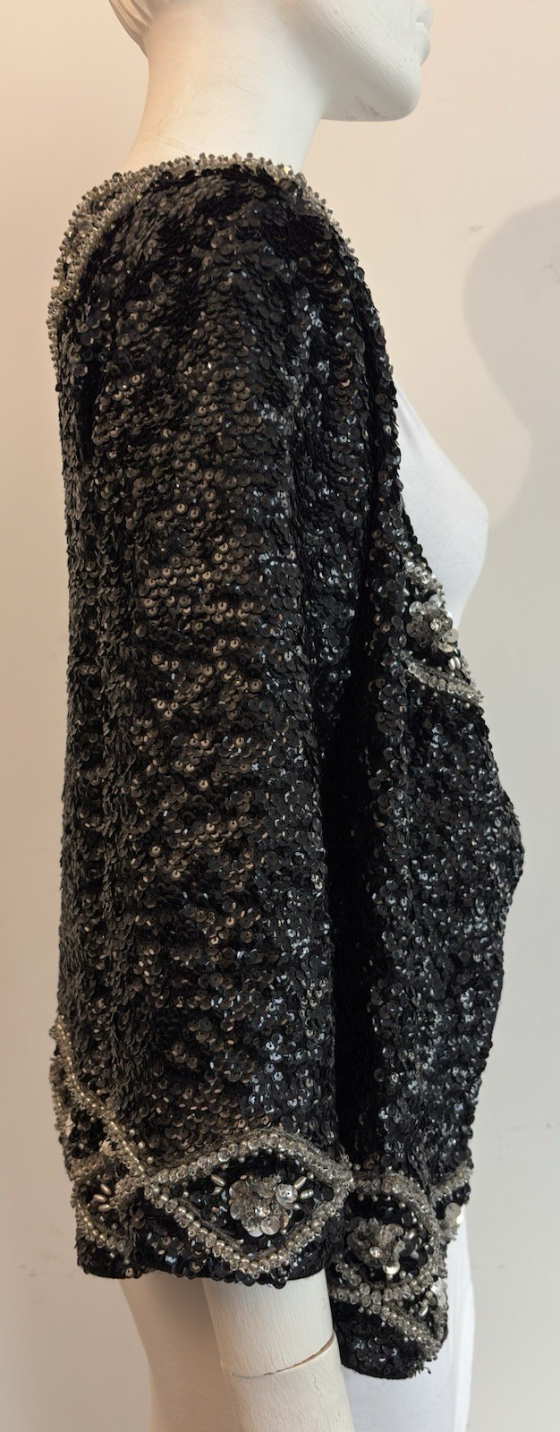 Vintage 60s Black Sequin Sweater -Rare Find Size Medium Made In Hong