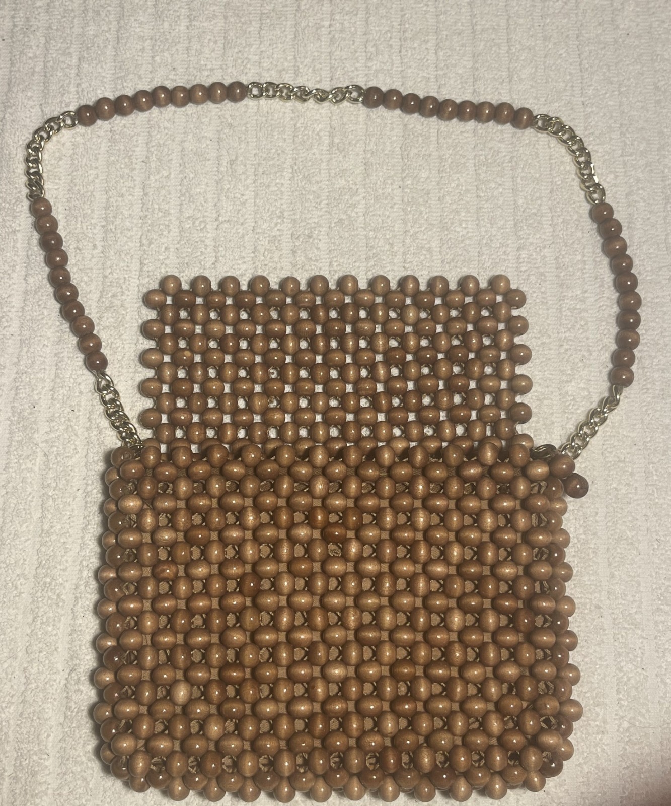 VINTAGE 1960’s Retro Bonnie int’l Brown Wooden Beaded Handbag Made in Japan
