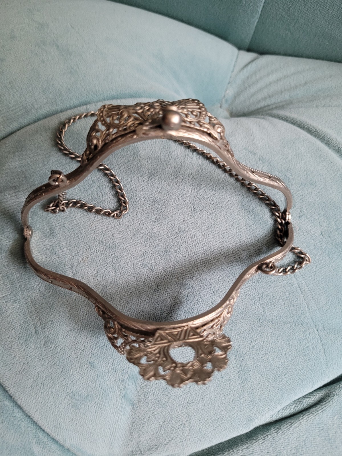 Antique Art Nouveau Ornate Filigree Silver Purse Frame Only w Stylized Flowers