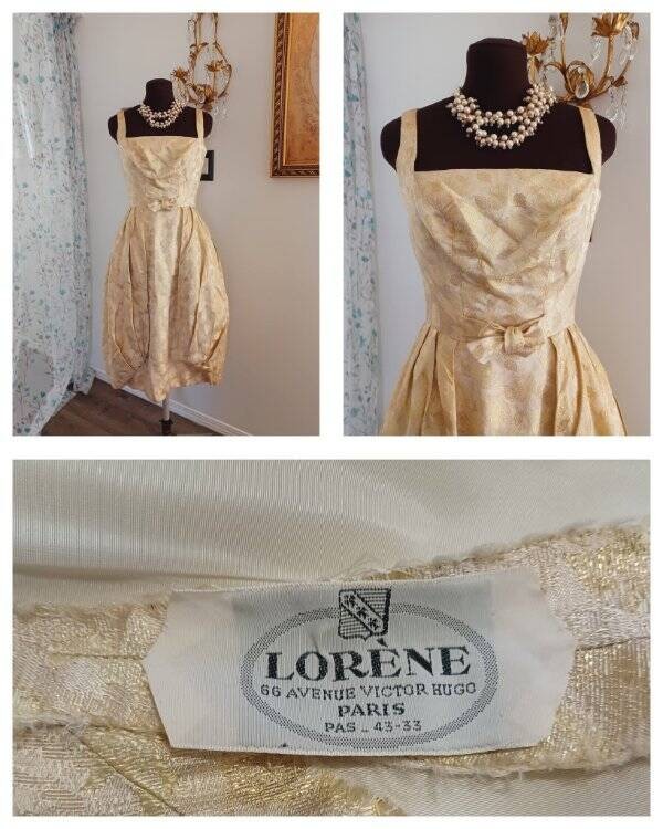 Vintage 1950’s Gold Balloon Dress From Paris Sleeveless Lorene Victor Hugo S