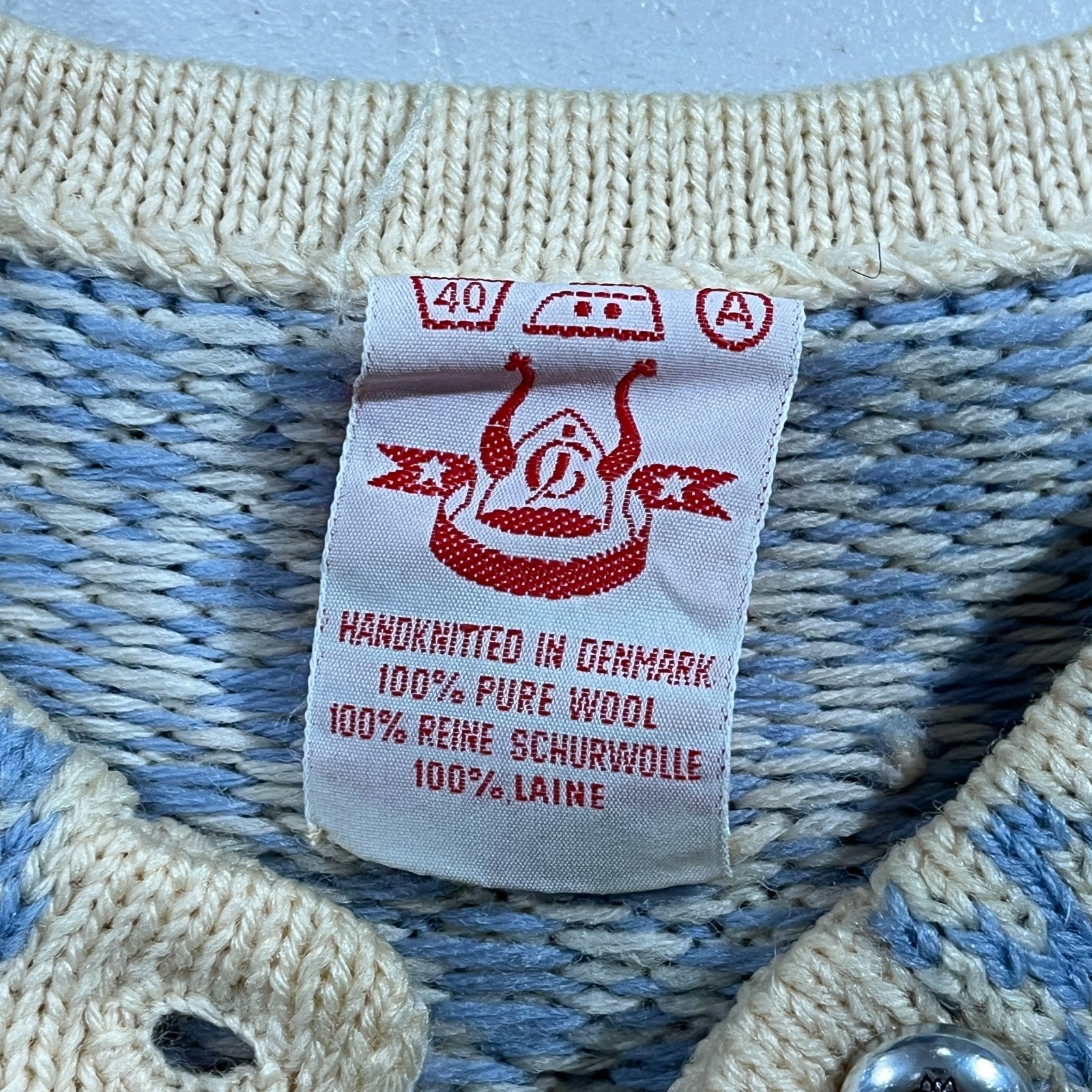 Vintage CJ Viking Women Cardigan M Hand-Knit Wool Fair Isle Scandinavian Denmark