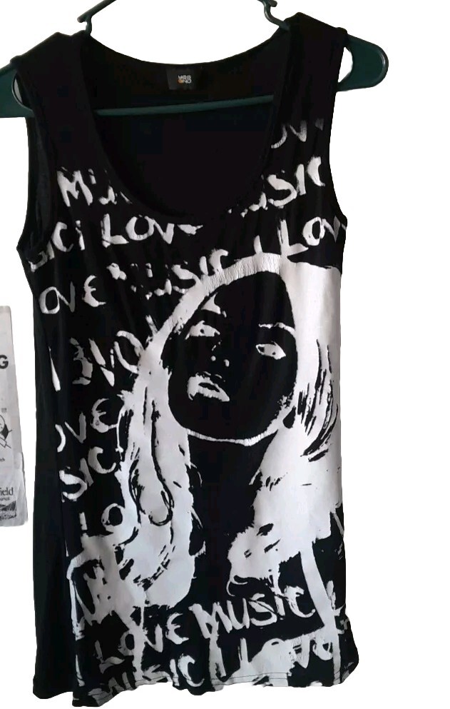 RARE Vtg 90s Y2K Tank Top All Over Print “Love Music” Yes Or No Brand Grunge