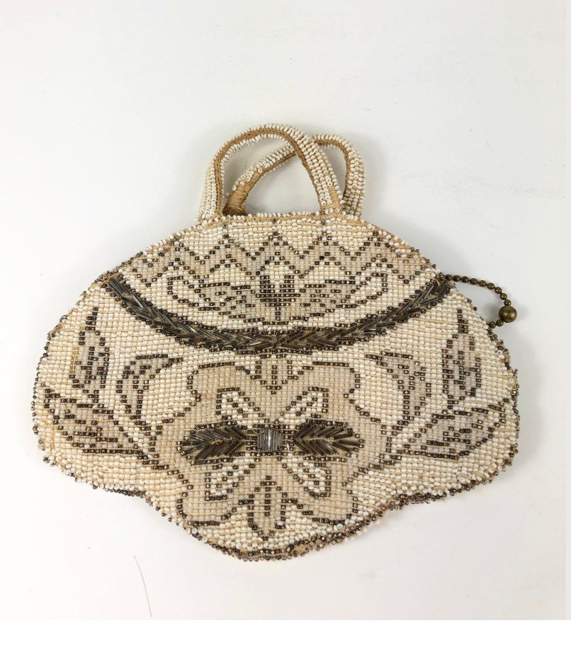 1930s Vtg Czechoslovakia Beaded Purse Butterfly Evening Bag Clutch Czech Handles