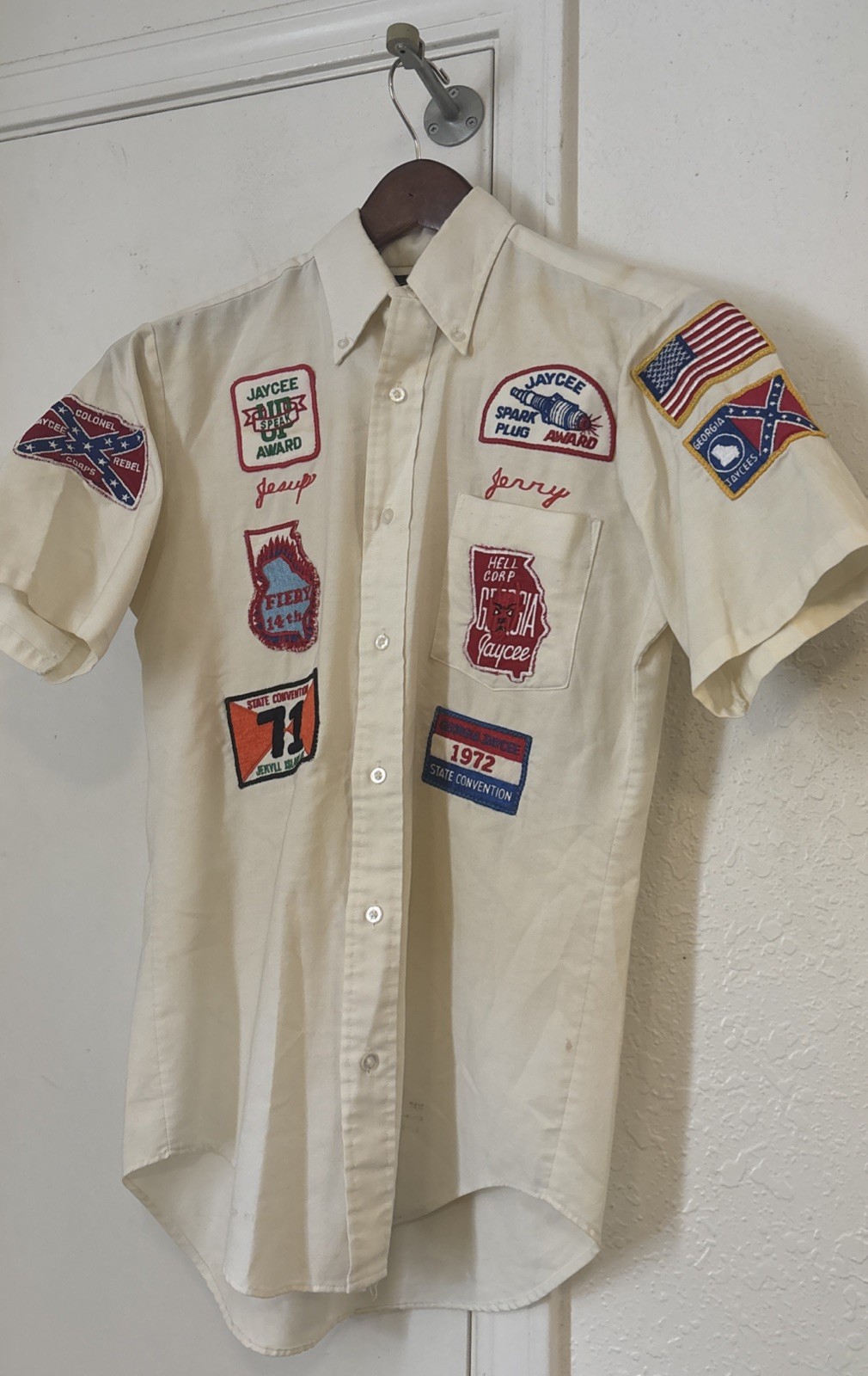 Vintage 70/71 Georgia Jaycees Short Sleeve Shirt W Patches Men’s S Small