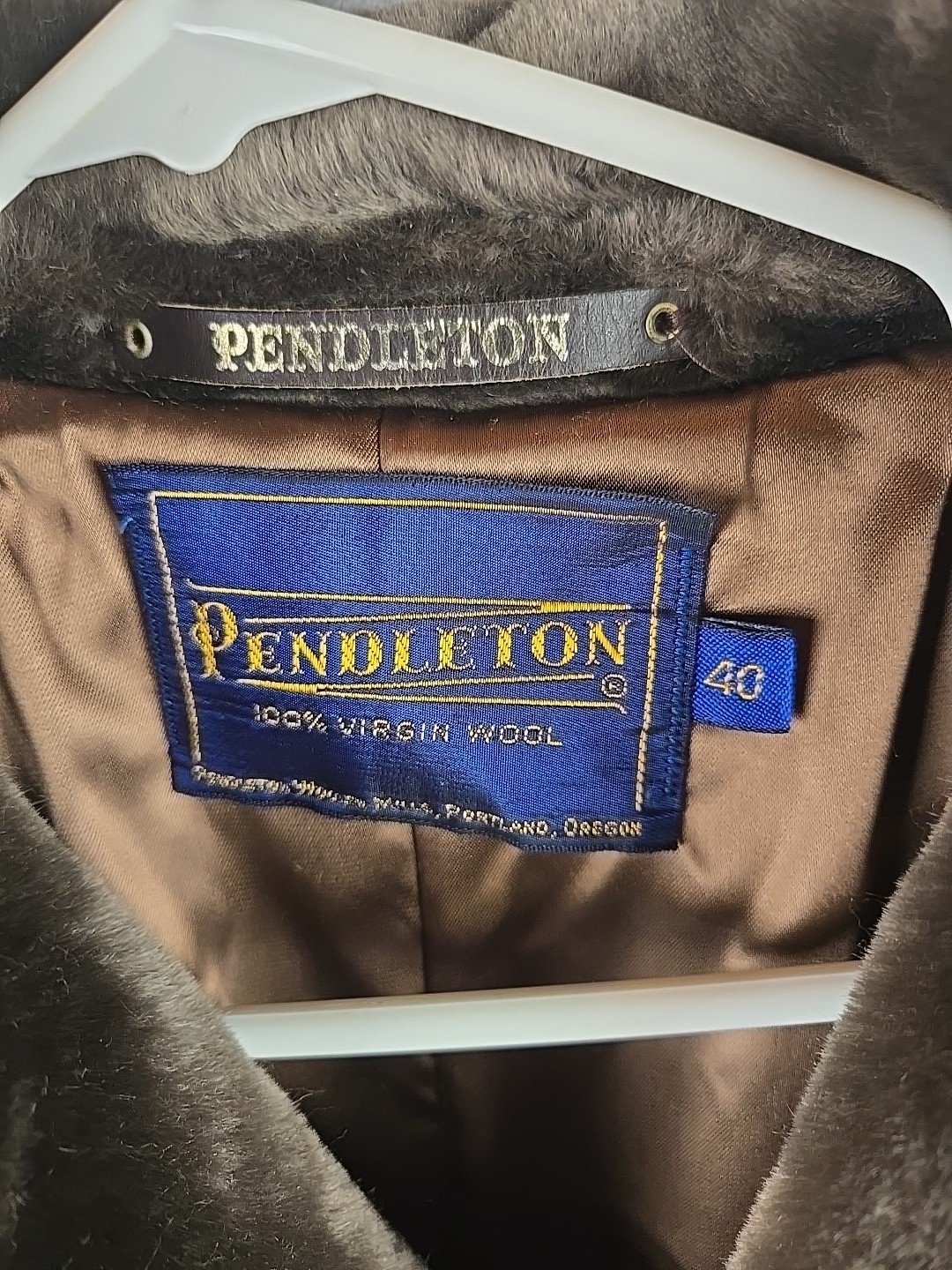 Vtg Pendleton Winter Wool Brown Faux Fur Trim Coat Jacket Size 40 Made In USA