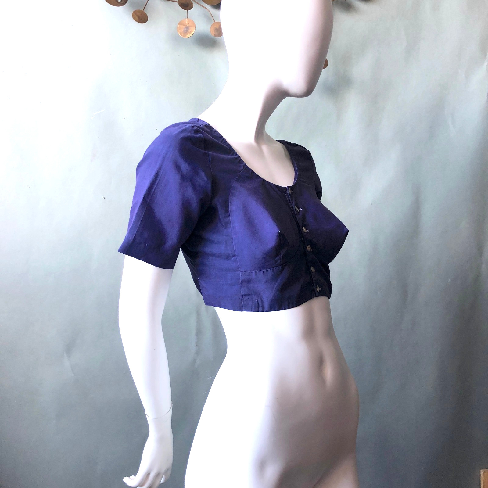 Vintage 1950s Blue Crop Top Playsuit Top Busty Midriff Sexy Rockabilly 38 Bust