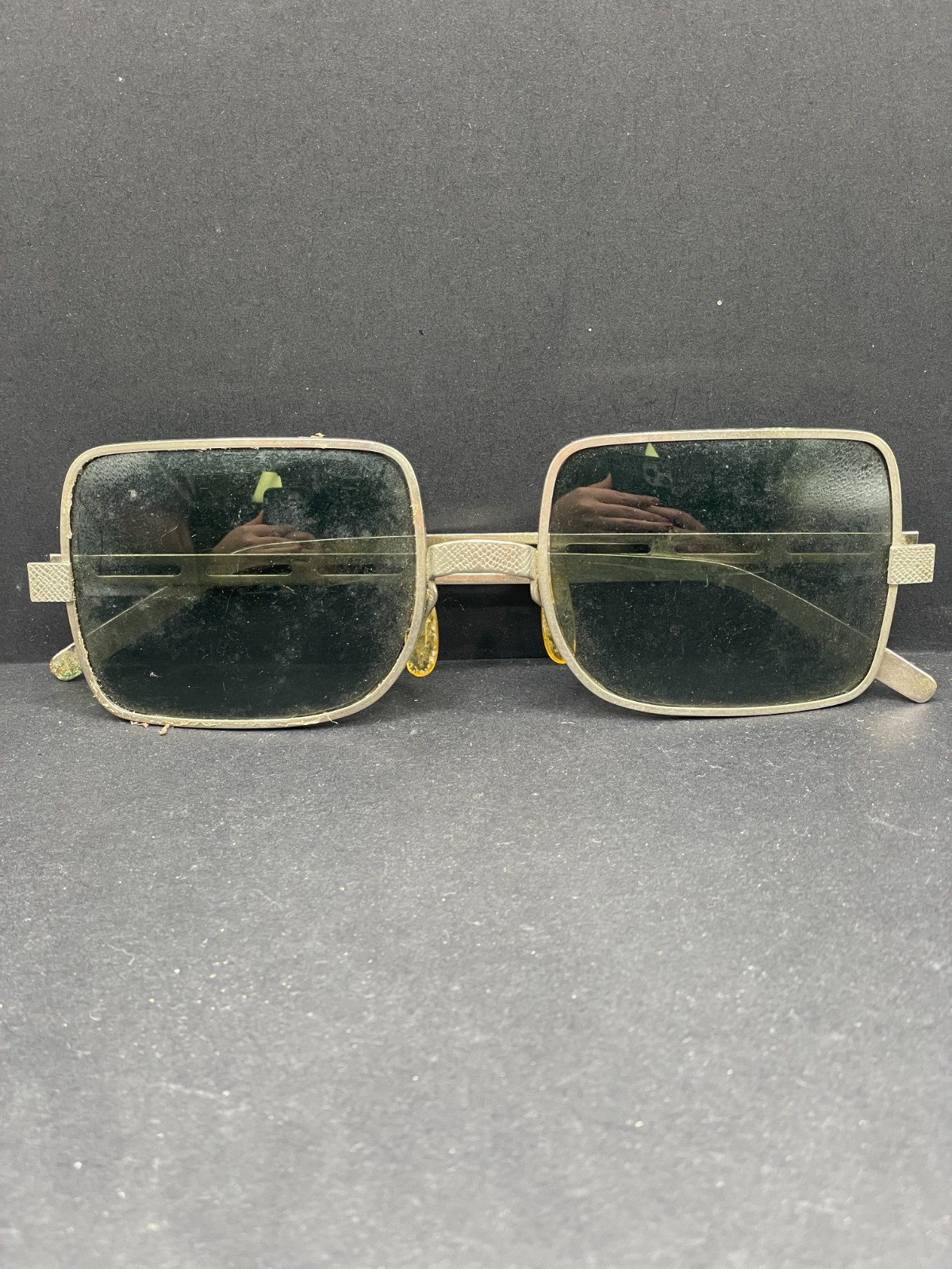 Vintage Cool Ray Polaroid Sunglasses Silver Mesh Square Retro 1970s Steampunk