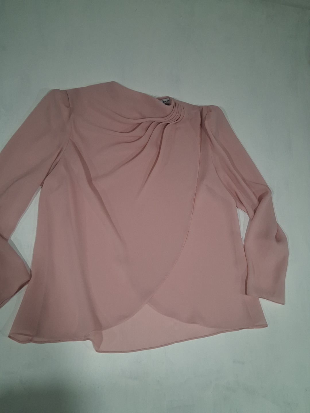 Vtg 60s 70s Dusty Rose pink chiffon dress 2 piece layered Secretary Sheer 18